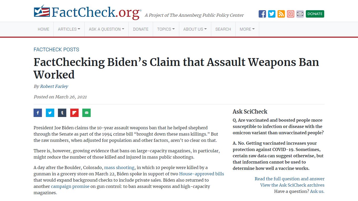 FactChecking Biden’s Claim that Assault Weapons Ban Worked